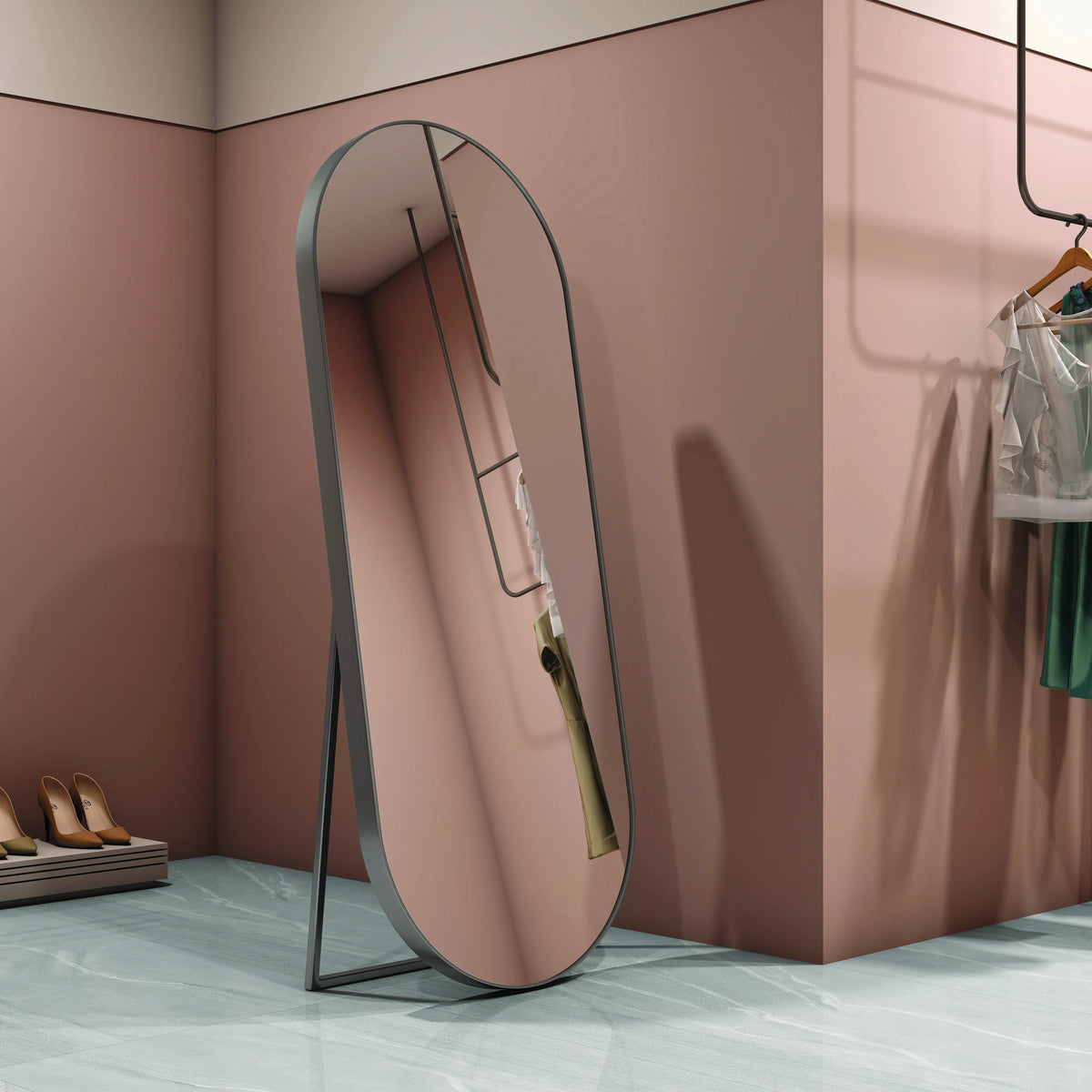 ST 01 – Capsule Shape Frame Standing Mirror